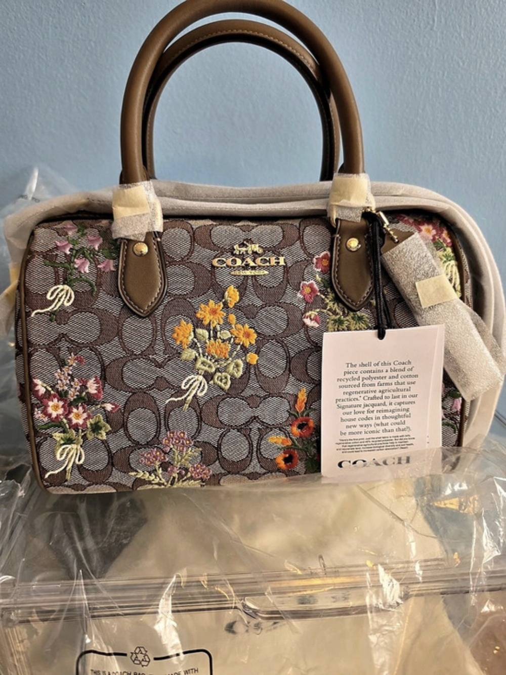 Coach Rowan MEDIUM Satchel In Signature Jacquard With Floral Embroidery Floral
